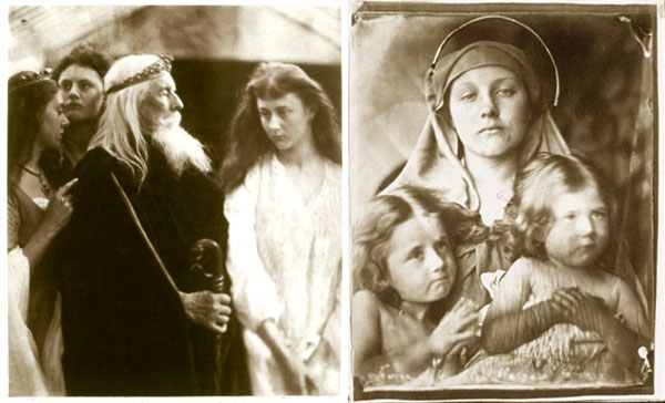 King Lear allotting his Kingdom to his three daughters. What shall Cordelia do, "Love and be silent"; 1872; 34.1 x 28.1 cm.  &  (Madonna and Children); 1864; 29.1 x 22.2 cm.; from the album dedicated to G. F. Watts, folio 18 recto.  Julia Margaret Cameron  1815-1879