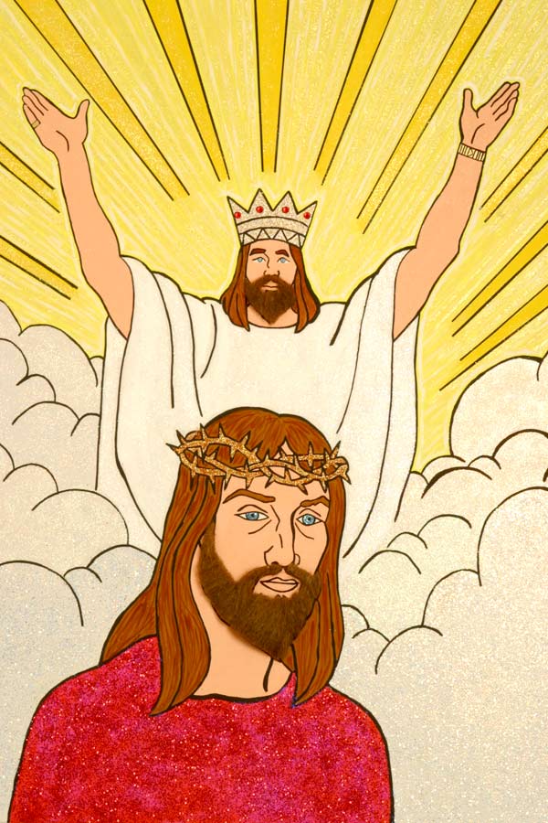 King of King He Is Risen 30 x 40 inches Acrylic, Human Hair, Rhine stones, Glitter on canvas